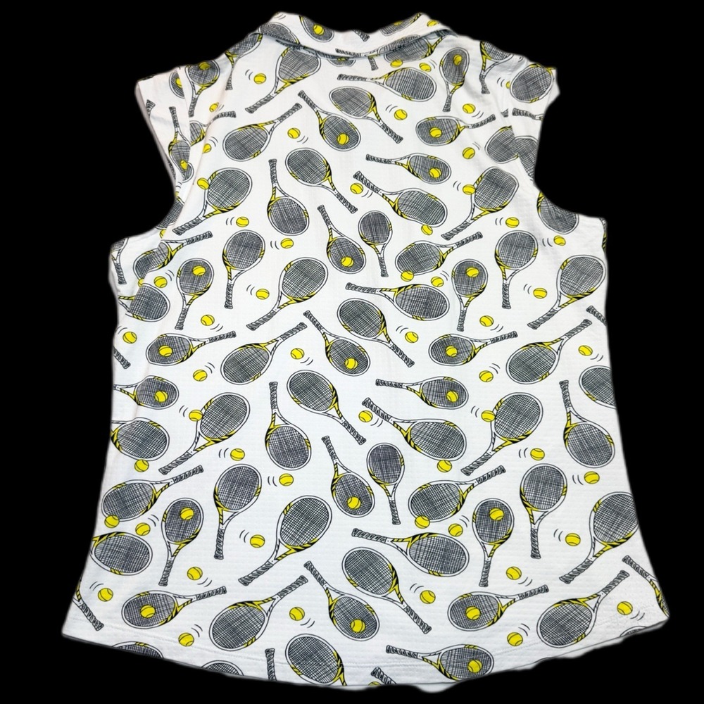IBKUL Women's Venus Tennis Racket Print Sleeveless Polo Size XL Pickleball SPF - Picture 2 of 7